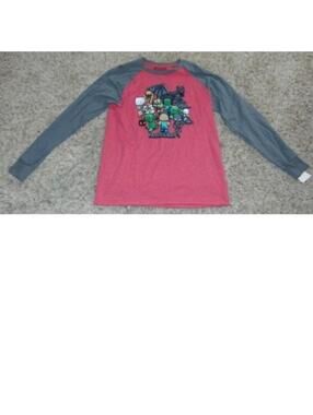 Minecraft Shirt Boys XL Red Gray Mojang Long Sleeve Crew Tee Tagless